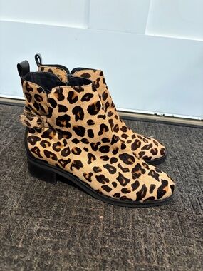 Cole Haan Leopard Print Real Fur Square Toe Ankle Boots